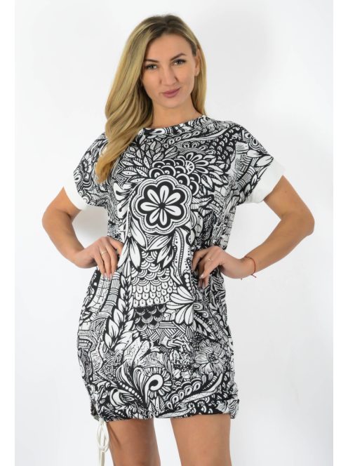 Mintás alja kötős tunika/ruha! fekete-fehér  L-XL