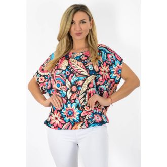   Mintás,aszimmetrikus,gumis aljú felső ! pink-kék-vanília L-XXL