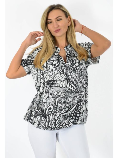 Mintás, ingfazonú ,gumis aljú felső! fekete-fehér L-XXL