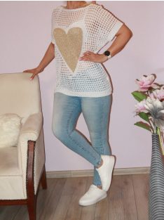 Arany szívecskés,horgolt felső! fehér M-XL