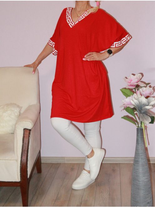 Görög mintás,zsebes tunika ! piros XXL-4XL