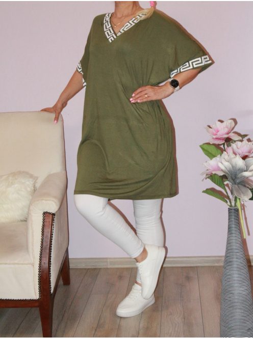 Görög mintás,zsebes tunika ! khaki XXL-4XL