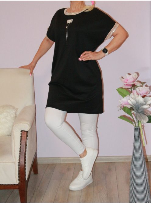 Arany ujjú ,láncdíszes,zsebes tunika! fekete L-XXL