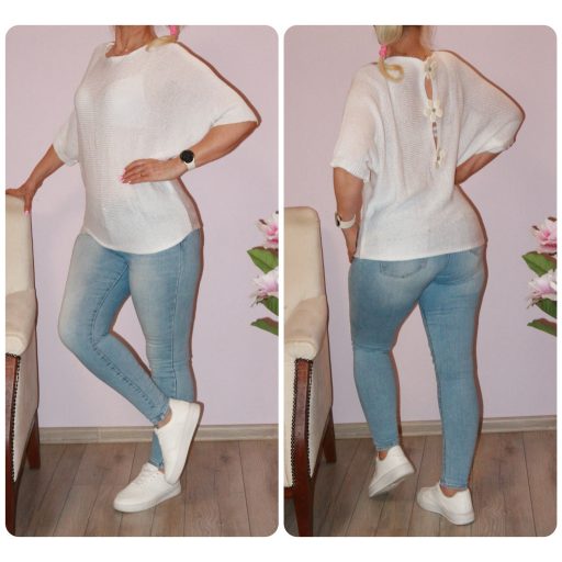 Háta virágos,denevérujjas,cérnakötött felső! fehér  M-L