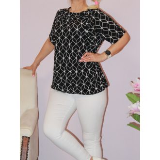   Mintás,nyaknál kötős ,gumis aljú felső! fekete-fehér L-XXL