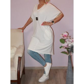   Arany ujjú,V nyakú,strasszos,zsebes tunika! törtfehér L-XXL