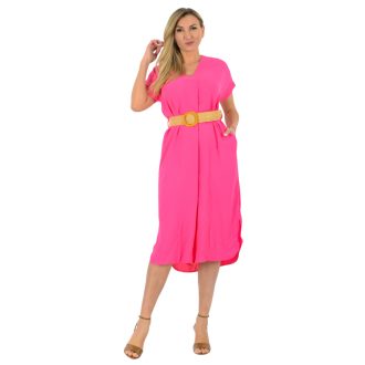 V kivágású,öves,zsebes ingruha! pink L-XL