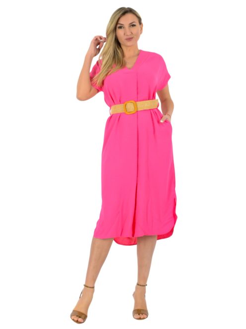 V kivágású,öves,zsebes ingruha! pink L-XL