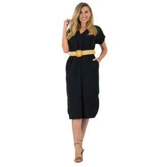 V kivágású,öves,zsebes ingruha! fekete L-XL