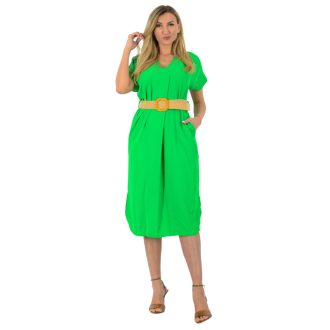 V kivágású,öves,zsebes ingruha! zöld L-XL
