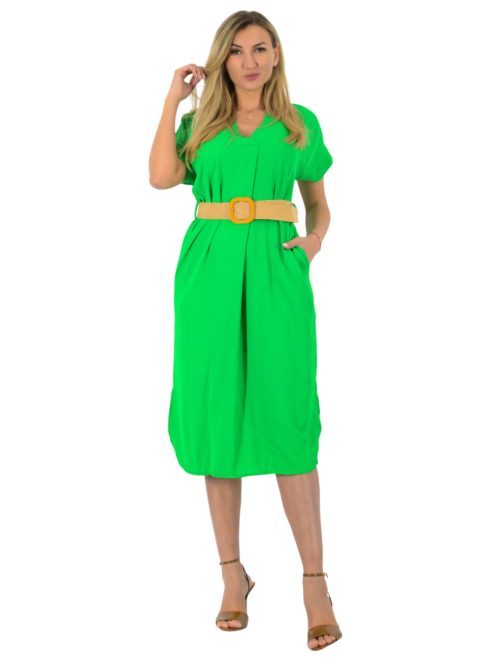 V kivágású,öves,zsebes ingruha! zöld L-XL