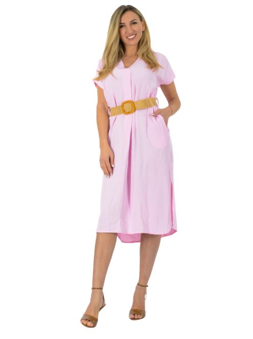 V kivágású,öves,zsebes ingruha! rózsaszín L-XL