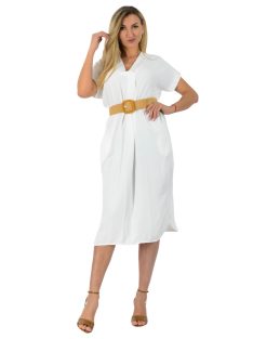 V kivágású,öves,zsebes ingruha! fehér L-XL