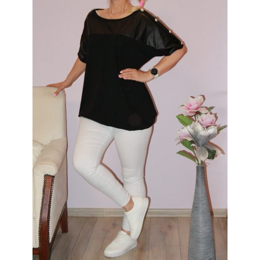 Gombdíszes,latex betétes ,gumis aljú felső! fekete XL-3XL