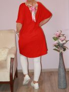Dupla V kivágású,nyaknál kötős tunika ! piros XL-XXL