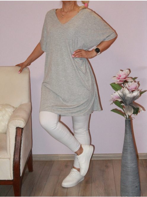 Dupla V kivágású,nyaknál kötős tunika ! szürke XL-XXL