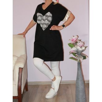 Horgolt arany szívecskés  tunika! fekete L-XXL