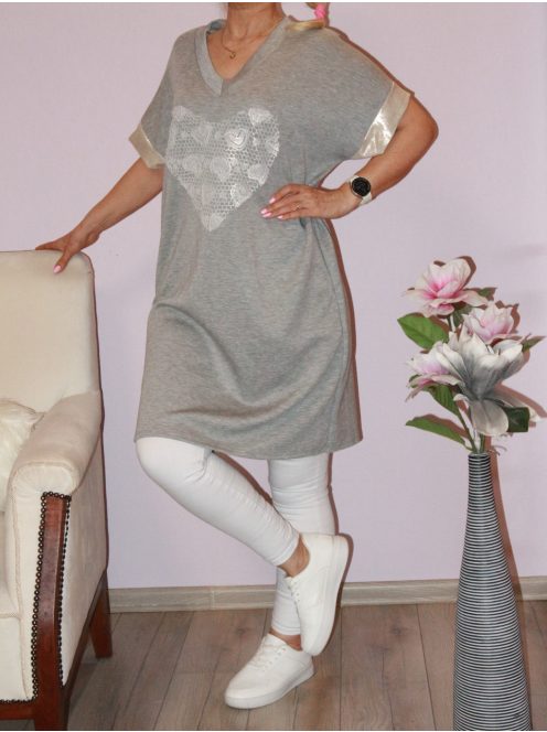 Horgolt arany szívecskés  tunika! szürke L-XXL