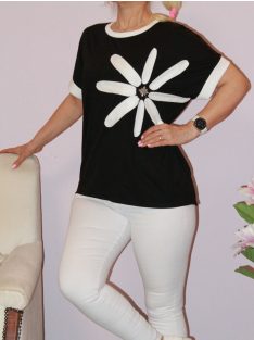 Virágos,strasszköves felső ! fekete L-XXL