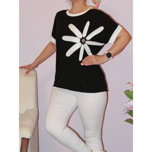 Virágos,strasszköves felső ! fekete L-XXL