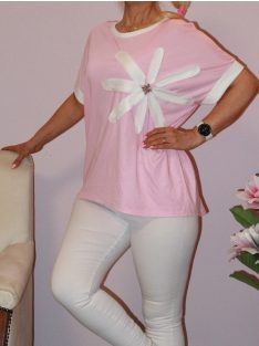 Virágos,strasszköves felső ! rózsaszín L-XXL