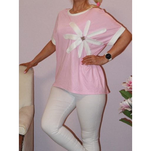 Virágos,strasszköves felső ! rózsaszín L-XXL