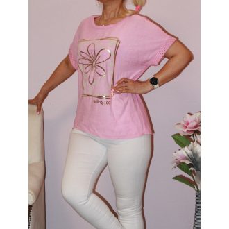 Arany virágos,horgolt ujjú felső ! rózsaszín L-XL