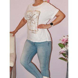 Arany virágos,horgolt ujjú felső ! fehér L-XL