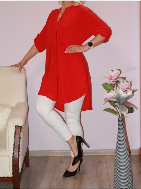 Egyszínű hátulja hosszabb ingtunika! piros XL-3XL