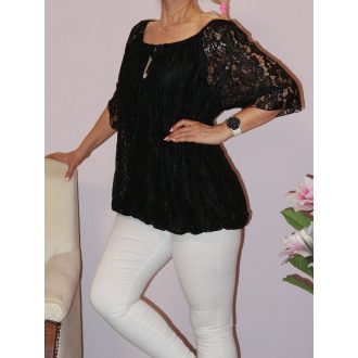 Csipkés gumis aljú felső ! fekete L-XXL