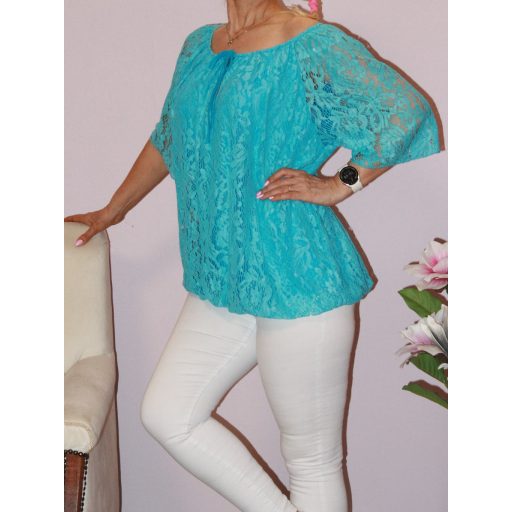 Csipkés gumis aljú felső ! türkiz L-XXL