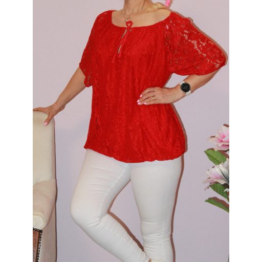 Csipkés gumis aljú felső ! piros L-XXL