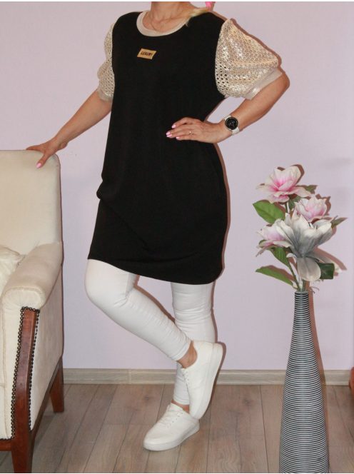 Horgolt arany ujjú,zsebes tunika! fekete L-XXL