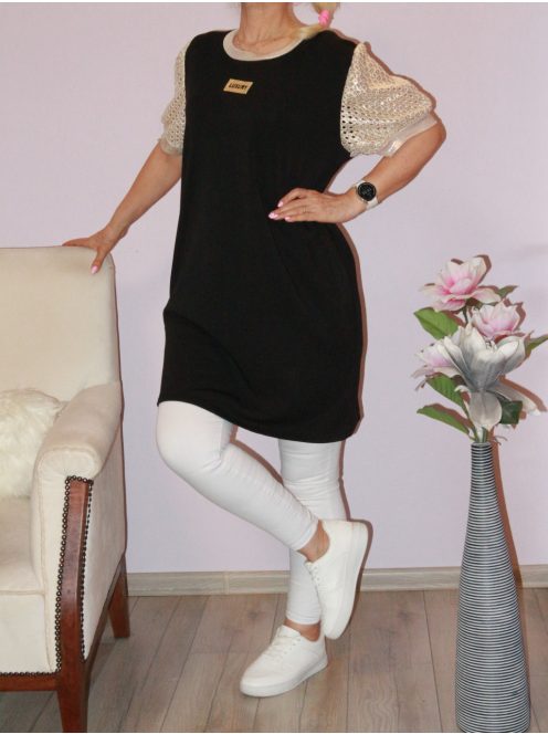Horgolt arany ujjú,zsebes tunika! fekete L-XXL