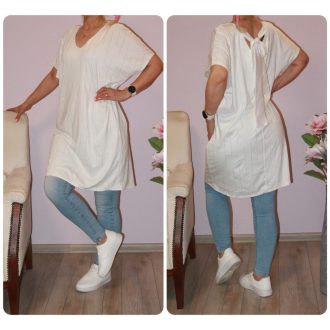   Strasszos,dupla V kivágású,nyaknál kötős tunika ! fehér XL-XXL