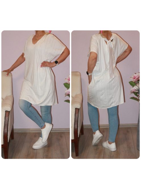 Strasszos,dupla V kivágású,nyaknál kötős tunika ! fehér XL-XXL