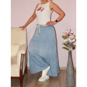 Fonott öves,gumis derekú maxiszoknya! farmerkék S-XL
