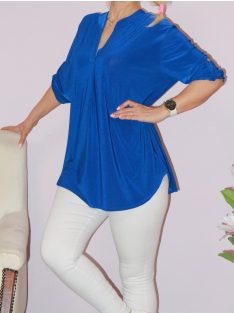   Egyszínű,roll-up ujjú ingfazonú felső ! királykék  L-XXL