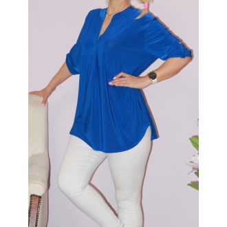   Egyszínű,roll-up ujjú ingfazonú felső ! királykék  L-XXL