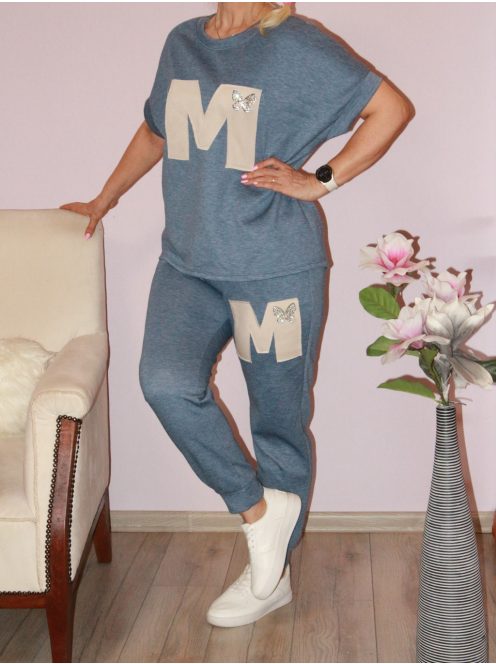 M betűs,strasszos lepkés,zsebes szett ! farmerkék  L-XL