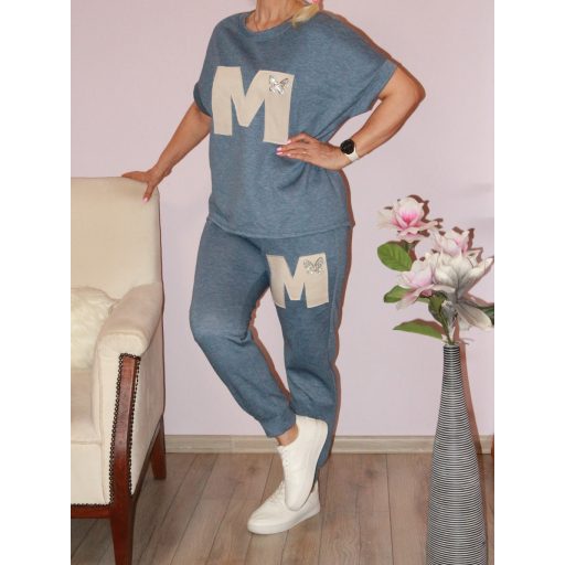 M betűs,strasszos lepkés,zsebes szett ! farmerkék  L-XL