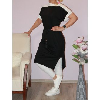 Zsebes,pamut,csónaknyakú,öves tunika/ruha!  fekete S-L