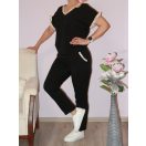 Arany V nyakú,fodros ujjú,gumis derekú,zsebes szett ! fekete  M-L