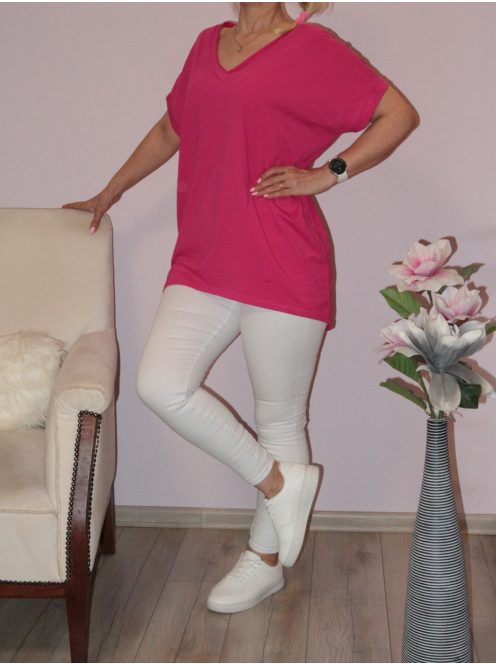 V nyakú,hátulja hosszabb,pamut tunika! pink  XL-XXL