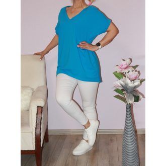 V nyakú,hátulja hosszabb,pamut tunika! türkizkék XL-XXL