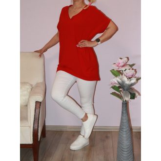 V nyakú,hátulja hosszabb,pamut tunika! piros XL-XXL