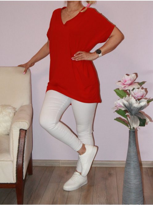 V nyakú,hátulja hosszabb,pamut tunika! piros XL-XXL