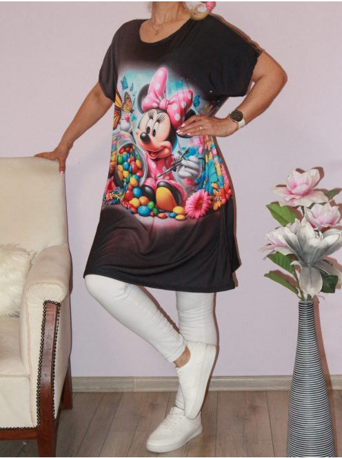 Egérkés, lepkés,mintás tunika !  fekete XXL-3XL