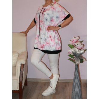 Virágos,húzott nyakú,zsebes tunika!   XXL-3XL