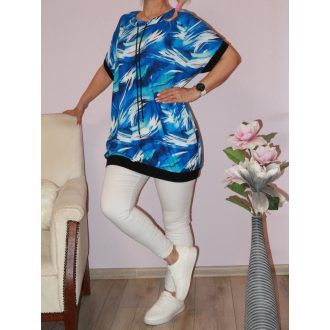 Mintás,húzott nyakú,zsebes tunika!  királykék XXL-3XL